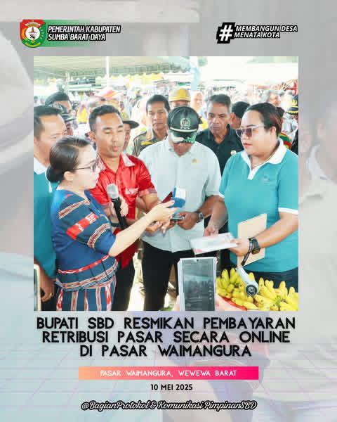 Bupati SBD Resmikan Sistem Pembayaran Retribusi Pasar Online di Pasar Waimangura